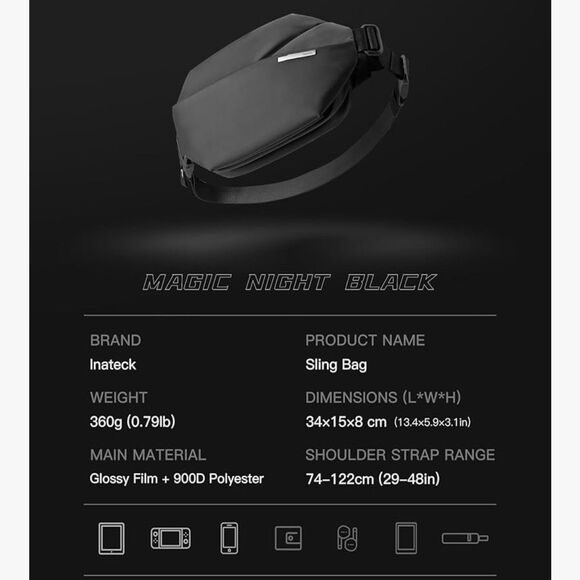 INATECK Sling Bag Stylish Crossbody Bag Splash-resistant Chest Bag Travel Pack - Picture 8 of 8